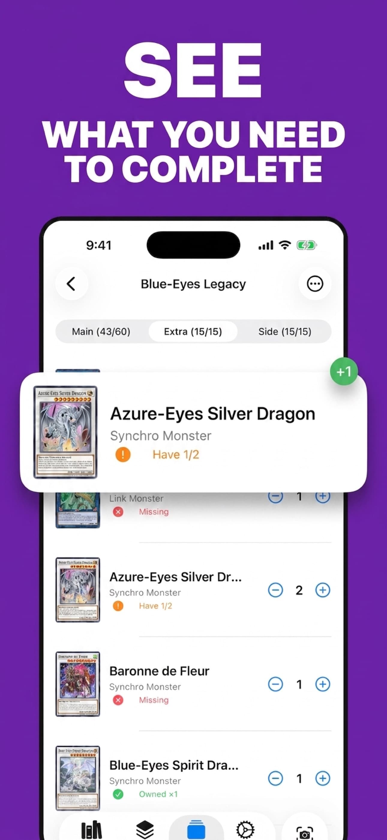 Extra Deck completion overlays
