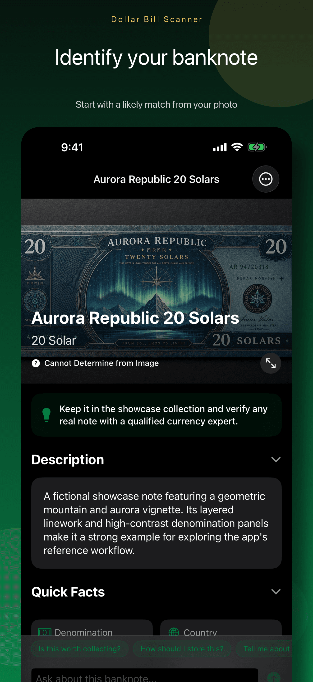 Banknote Identifier likely currency match on iPhone
