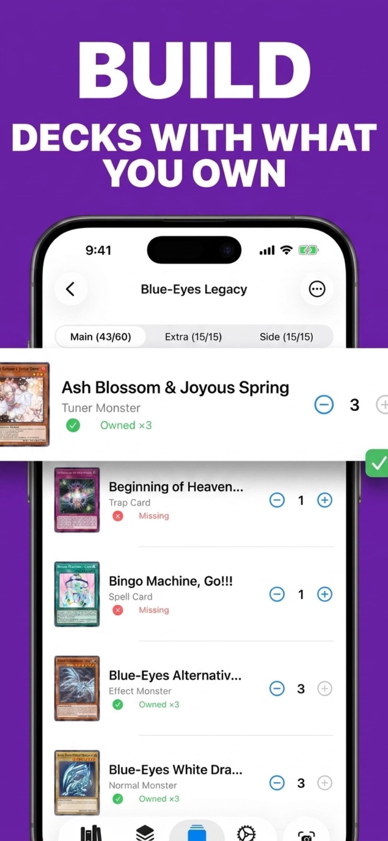 DuelSnap deck builder screen