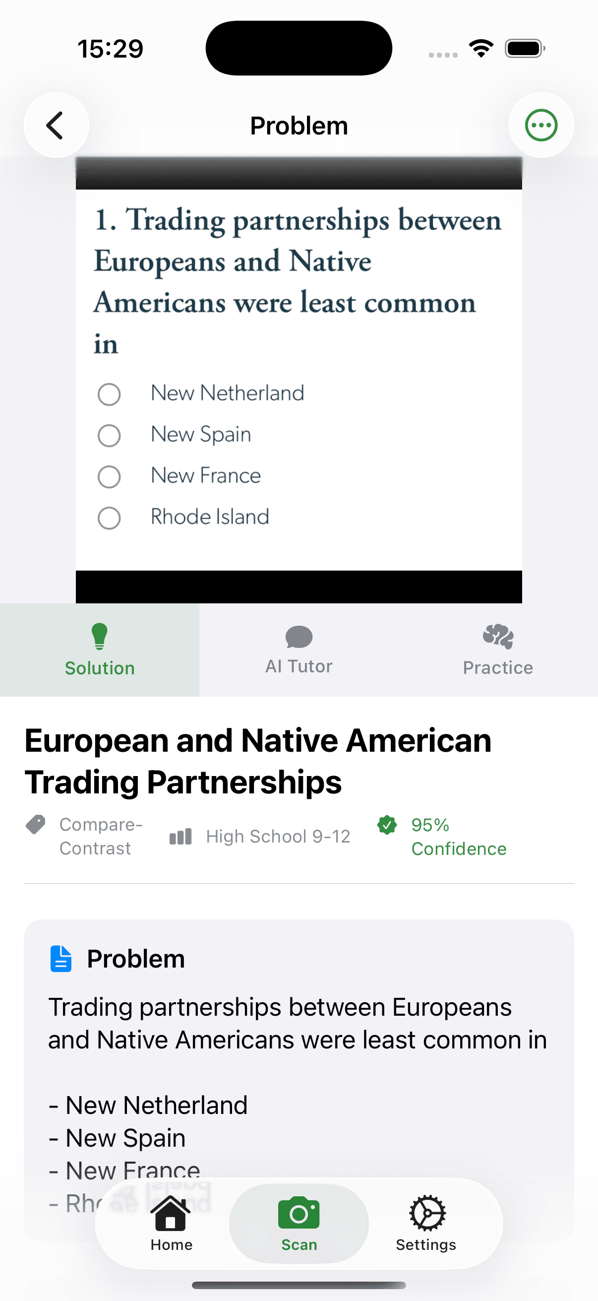 History AI tutor on iPhone