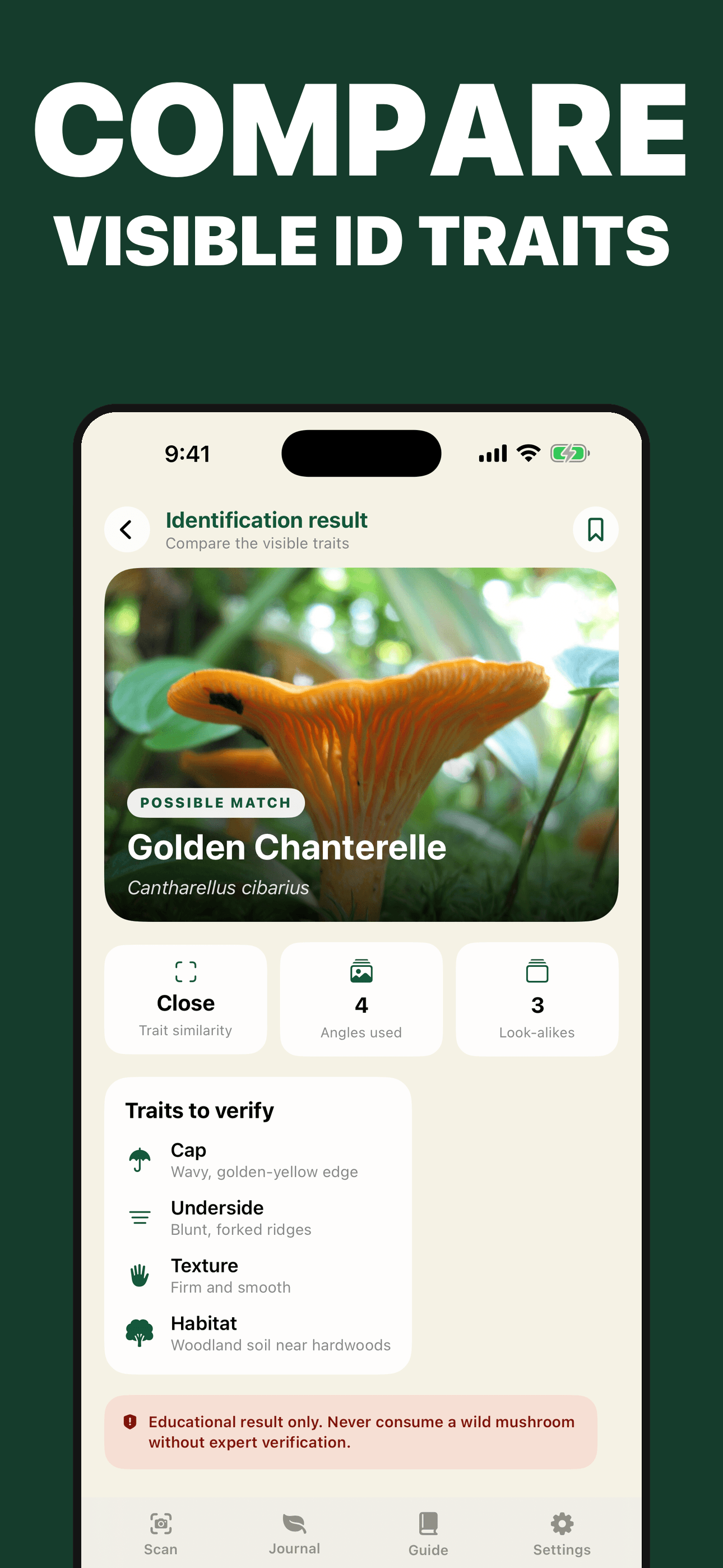 Mushroom Identifier possible species and visible-trait comparison on iPhone