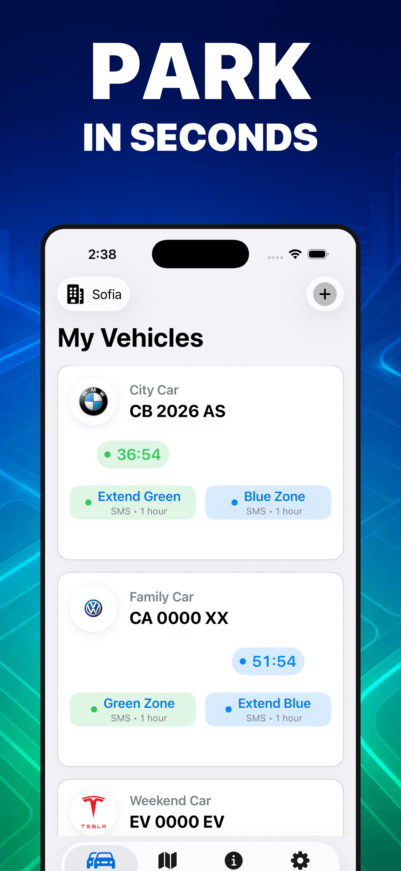 ParkingZone active Sofia parking timers on iPhone