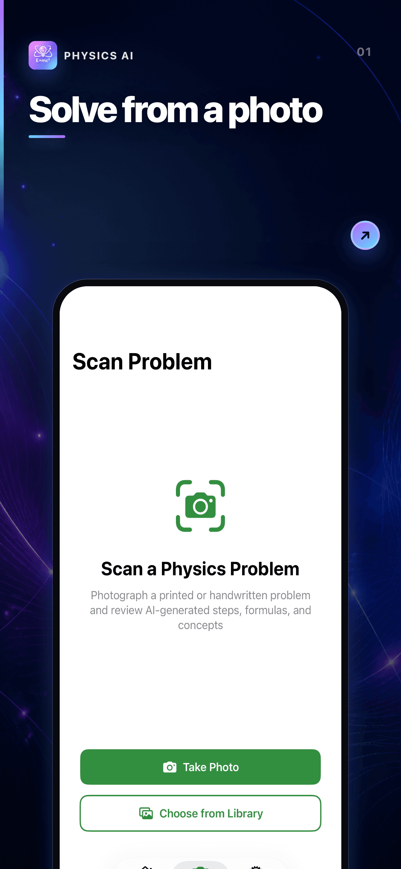 Physics AI photo solver with a worked physics problem