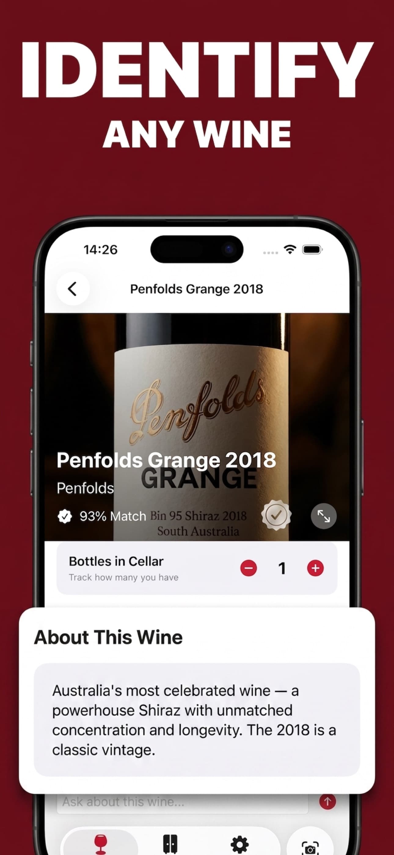 SommeLens wine label scanner result on iPhone